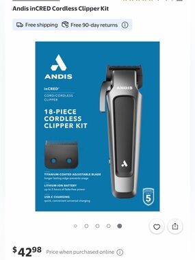 Andis inCRED Lithium-Ion Cordless Clipper 18pc Styling Kit New in Box Model CLC4